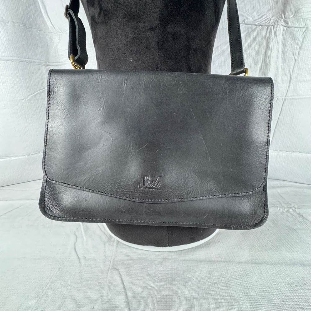 Sswko Black Leather Crossbody Bag Gold Hardware